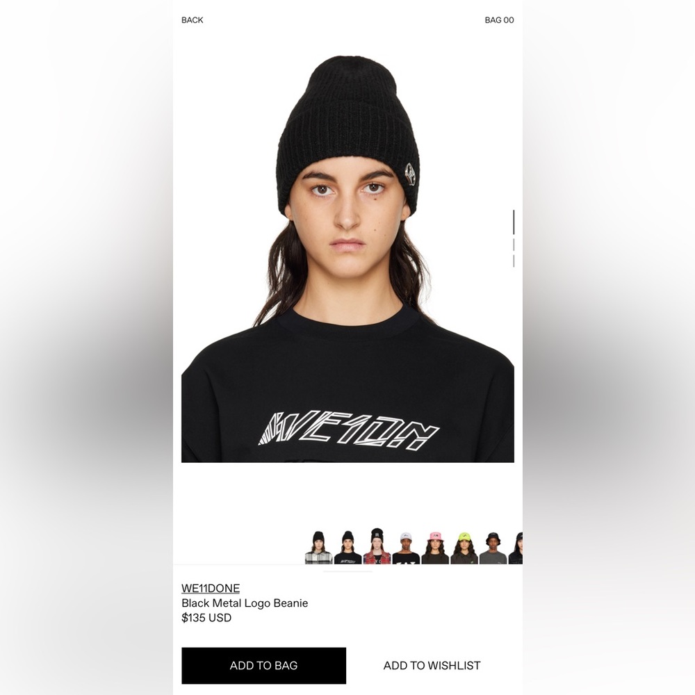 WE11DONE Black Metal Logo Beanie Uni Size